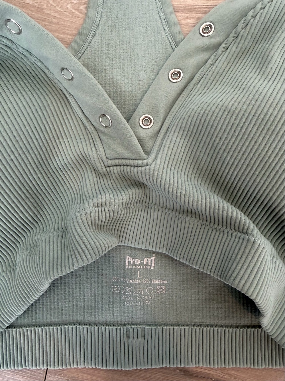 Ribbed Racerback Snap-Front Crop Top - Sage Green - Picture 3 of 3